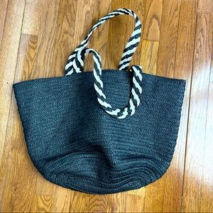 NWOT Rachel Zoe large straw tote, black with white detail